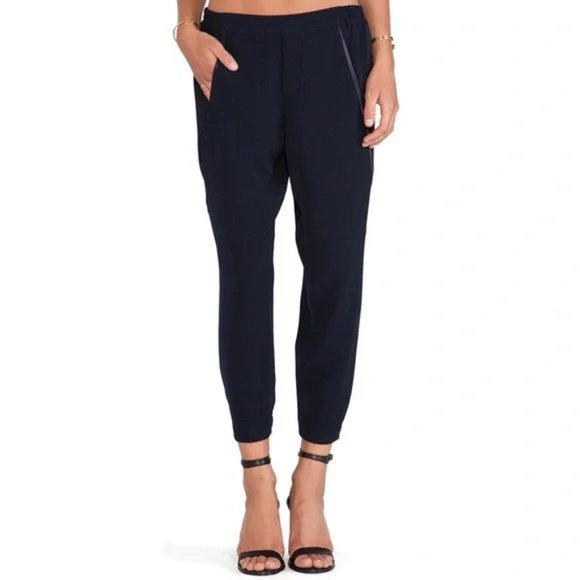 VINCE / Satin Piped Wrap Seam Pant / Navy Blue / Large - Picture 2 of 12